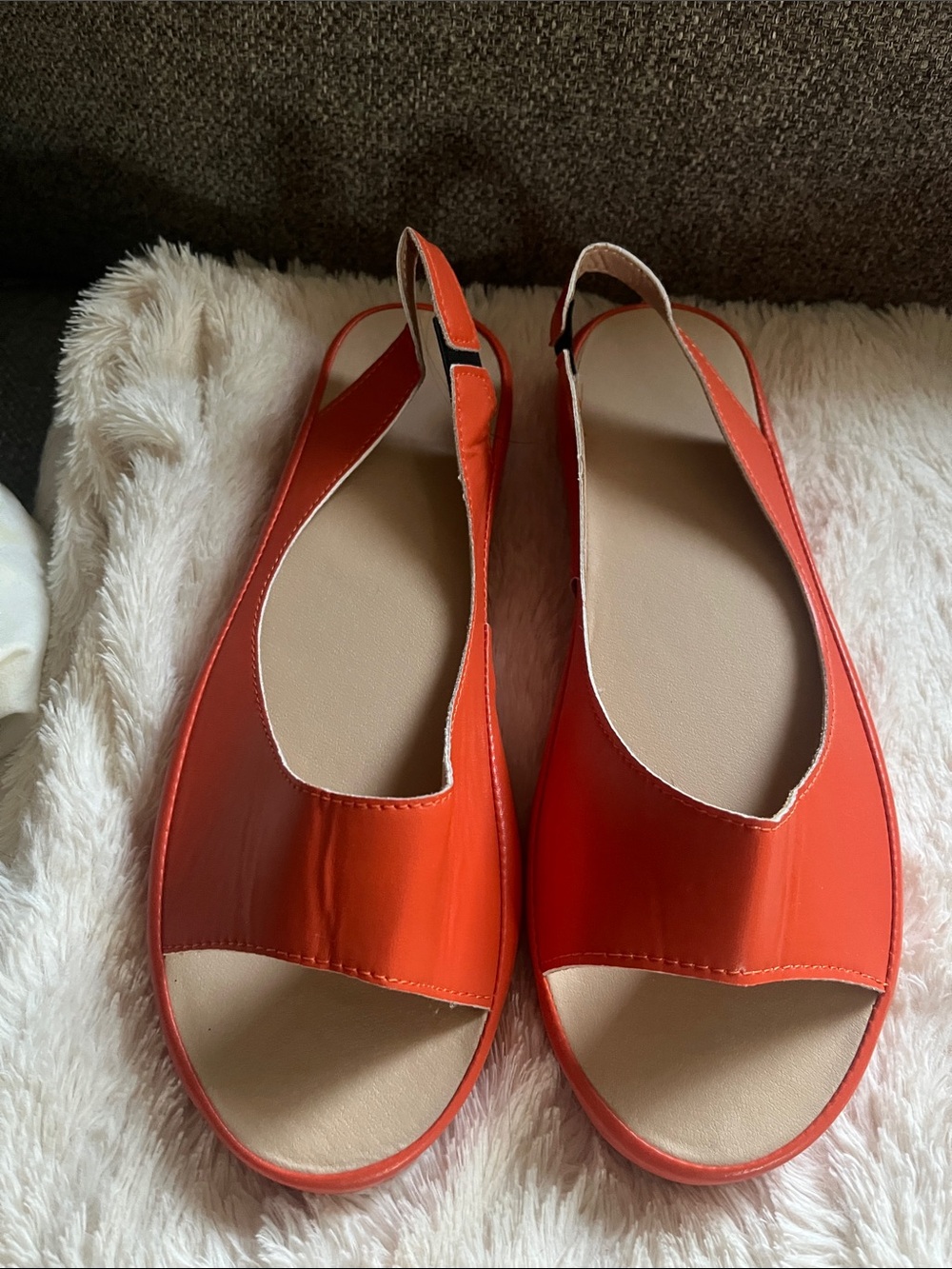 Orange Slingback Flat Sandals 8-8-5 39 Vegan Leather